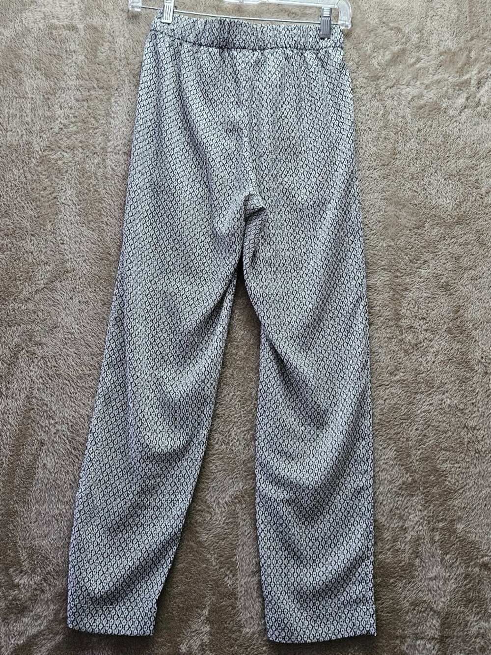 H&M Pants Flowy Indigo Geo Print Elastic Waistband Pockets Black White Pattern - Picture 2 of 6
